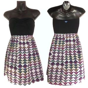 Roxy Black Tube Top Mini Dress w/ Tribal Bottom